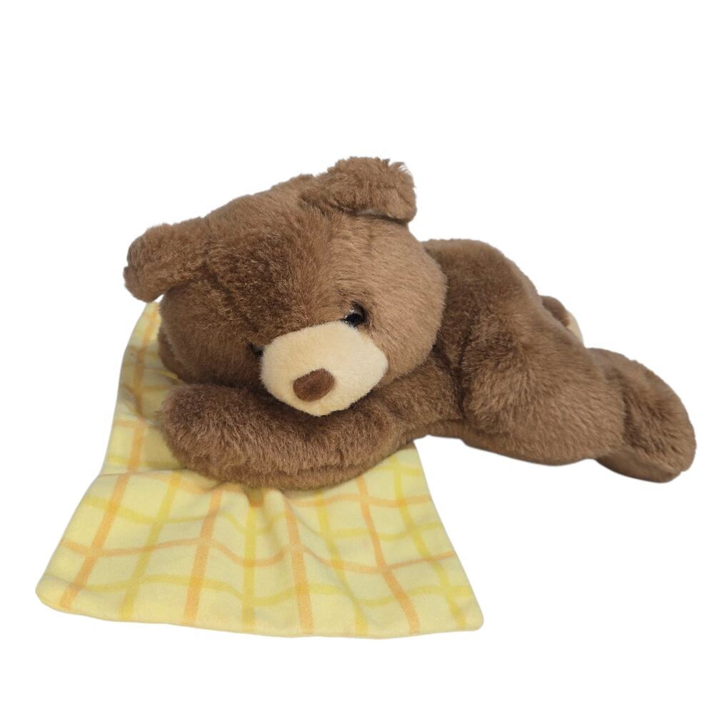 Gina Brown Bear Plush Sleeping on Yellow Blanket 14 Inch Soft Jung‎ Yoon America